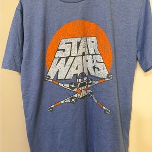 Star Wars Blue Tee with Orange Sun & White X-Wing Graphic